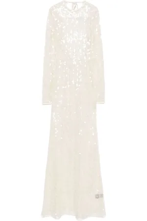 DAVID KOMA Femme, Robes, Blanc, Taille: 36 FR Robe Blanche à Paillettes et Maille