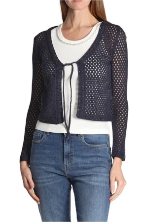 MARELLA Femme, Pulls, Bleu, Taille: 38 FR Cardigan Bleu avec Détails à Paillettes