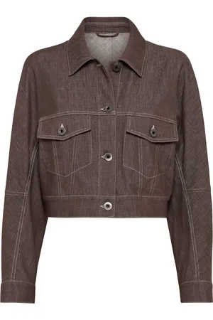 Brunello Cucinelli Femme, Vestes, Brun, Taille: 40 FR Veste d`extérieur en twill effet denim avec Monili