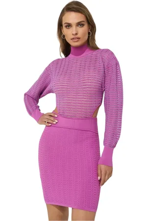 Hervé Léger Femme, Robes, Rose, Taille: 38 FR Robe Mini Rayée avec Col Roulé