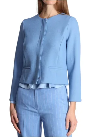 MARELLA Femme, Vestes, Bleu, Taille: 40 FR Veste Bleu Clair avec Lignes Épurées