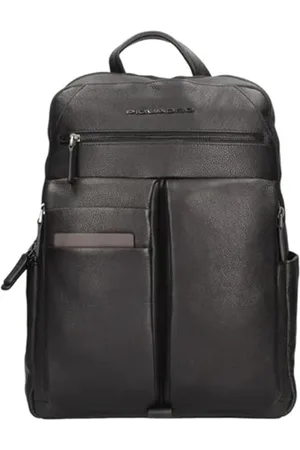 Piquadro Homme, Sacs, Noir, Taille: ONE Size Sac à dos en cuir noir avec compartiment pour ordinateur portable