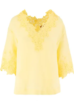 ERMANNO SCERVINO Femme, Blouses et Chemises, Jaune, Taille: 38 FR T-Shirt en Dentelle Florale
