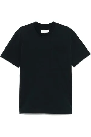 Jil Sander Homme, Tops, Noir, Taille: M T-shirt Col Rond en Coton Bleu avec Poche