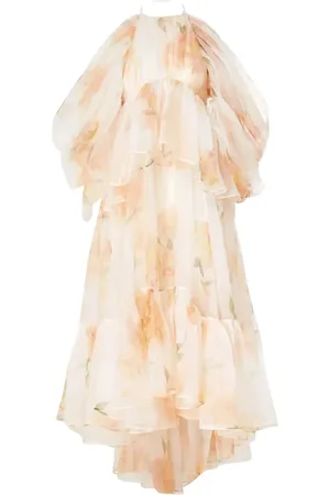 ZIMMERMANN Femme, Robes, , Taille: 38 FR Robe Midi Asymétrique Imprimé Floral Fluide