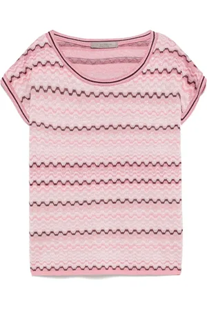 D.EXTERIOR Femme, Tops, Rose, Taille: 42 FR Haut Jacquard Rose à Manches Courtes