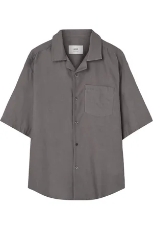 Ami Homme, Chemises, Gris, Taille: L Chemise à Manches Courtes en Coton et Gabardine
