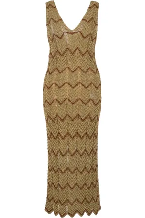 Twin-Set Femme, Robes, Jaune, Taille: 38 FR Robe Tricot Chevron Métallique