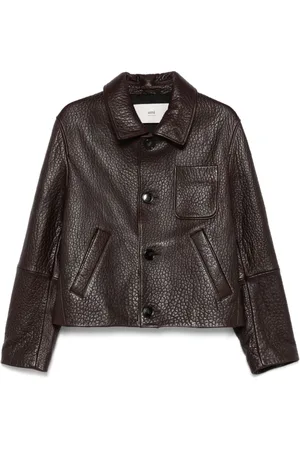 Ami Femme, Vestes, Violet, Taille: 40 FR Veste en cuir violet avec poches
