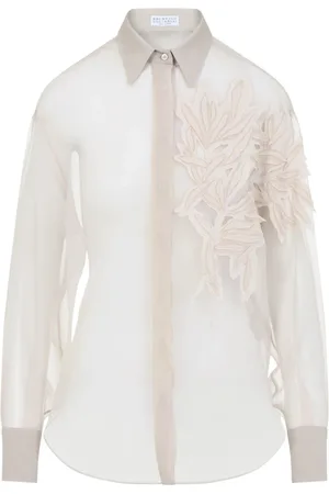 Brunello Cucinelli Femme, Blouses et Chemises, , Taille: 38 FR Chemise en Soie Nude & Neutrals
