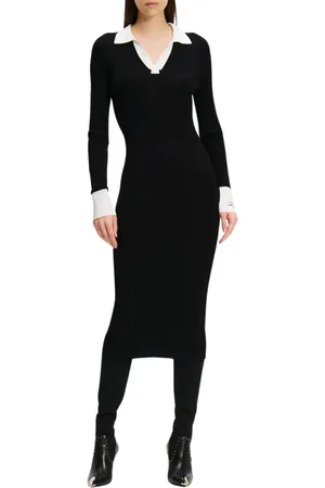 Karl Lagerfeld Femme, Robes, Noir, Taille: 42 FR Robe lslv polo robe en maille 246w1319