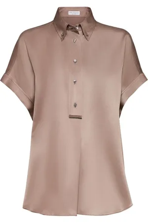 Brunello Cucinelli Femme, Blouses et Chemises, Brun, Taille: 40 FR Chemises Marron Collection