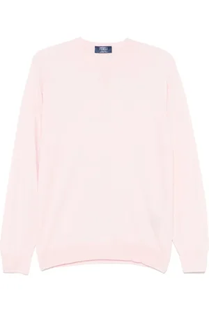 FEDELI Homme, Pulls, Rose, Taille: L Pull Rose à Col Rond Côtelé
