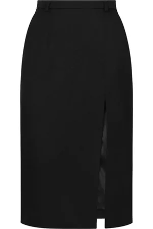 Dolce & Gabbana Femme, Jupes, Noir, Taille: 40 FR Jupe midi noire en laine avec fente