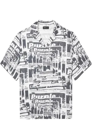 Purple Brand Homme, Chemises, Gris, Taille: 2XL Chemise à Boutons à Imprimé Graphique