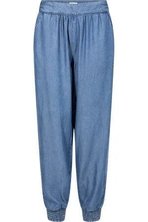 Cream Femme, Jeans, Bleu, Taille: 40 FR Pantalon Harem à smocks en denim bleu moyen