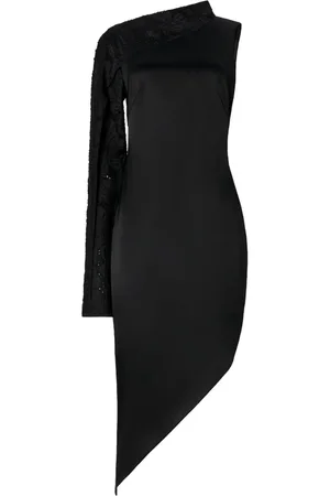 GENNY Femme, Robes, Noir, Taille: 38 FR Robe Noire en Satin à Une Épaule