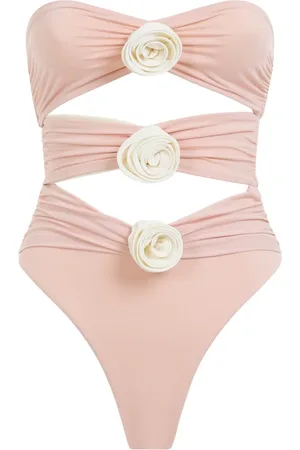 LA REVECHE Femme, Maillots de bain, Rose, Taille: 38 FR Maillot de Bain Sans Bretelles Quartz Rose avec Ornements Floraux 3D