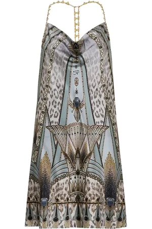 Camilla Femme, Robes, Gris, Taille: 40 FR Robe Mini en Soie Art Déco