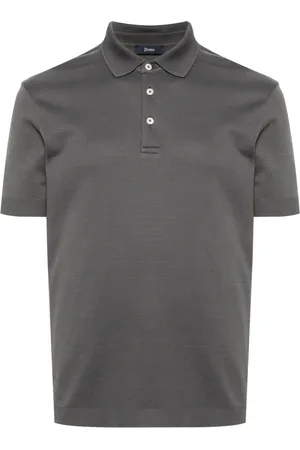 HERNO Homme, Tops, Gris, Taille: L Polo gris avec patte de boutonnage