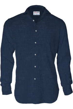 MC2 SAINT BARTH Homme, Chemises, Bleu, Taille: M Chemise en lin pour homme avec col français