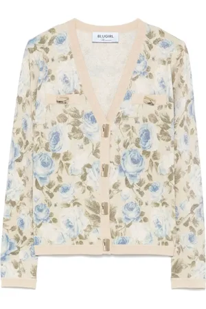 Blugirl Femme, Pulls, Multicolore, Taille: 40 FR Pull Beige avec Rose et Or