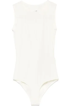 Maison Margiela Femme, Tops, Blanc, Taille: 42 FR Body Blanc Sans Manches Col Rond Extensible