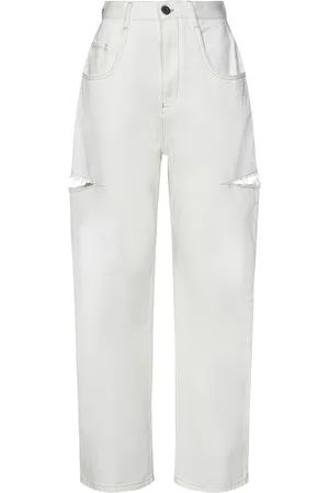 Maison Margiela Femme, Jeans, Blanc, Taille: 36 FR Jeans Blancs Larges avec Déchirures Irrégulières
