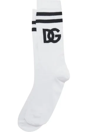 Dolce & Gabbana Homme, Sous-vêtements, Blanc, Taille: L Chaussettes Blanches à Rayures avec Logo