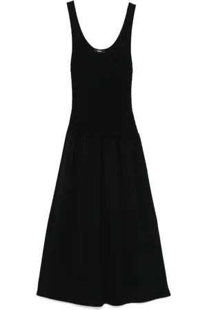 THEORY Femme, Robes, Noir, Taille: 38 FR Robe Midi en Coton Noir Sans Manches