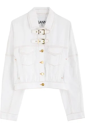 Ganni Femme, Vestes, Blanc, Taille: 40 FR Veste en Denim Blanc avec Boutons Dorés