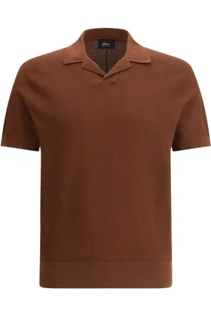 BRIONI Homme, Tops, Brun, Taille: L Polo à Manches Courtes en Coton Jacquard Marron