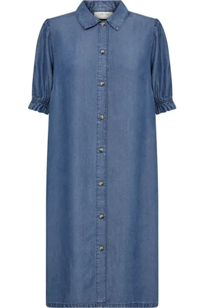 Cream Femme, Robes, Bleu, Taille: 40 FR Robe en Denim Bleu avec Manches Bouffantes