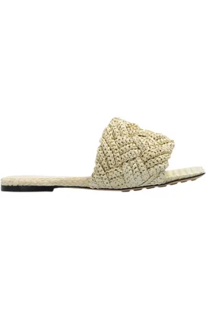 Bottega Veneta Femme, Chaussures, , Taille: 39 EU Sandale Plate en Rafia Blanc