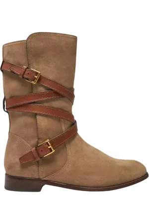 Ralph Lauren Femme, Chaussures, Brun, Taille: 37 EU Bottines en daim avec des brides décoratives