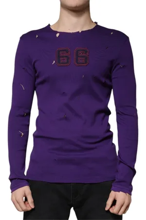 Dolce & Gabbana Homme, Pulls, Violet, Taille: L Pull en Coton Violet à Col Rond