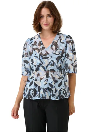 Kaffe Femme, Blouses et Chemises, Multicolore, Taille: 40 FR Chemisier à Imprimé Fleurs Bleues