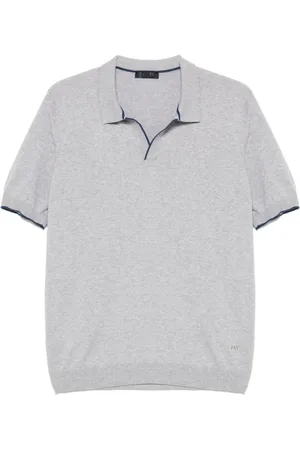 FAY Homme, Tops, Gris, Taille: L T-shirt Gris avec Logo Brodé et Col en V
