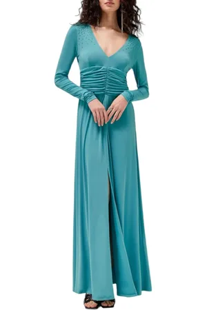 Blugirl Femme, Robes, Bleu, Taille: 40 FR Robe Longue Bleue Tricot Col en V