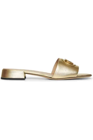 VALENTINO GARAVANI Femme, Chaussures, Jaune, Taille: 40 EU Sandales en Cuir avec Logo V Or