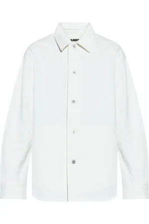 Jil Sander Homme, Vestes, Blanc, Taille: S Chemise Denim Blanche Patch en Cuir Élégant