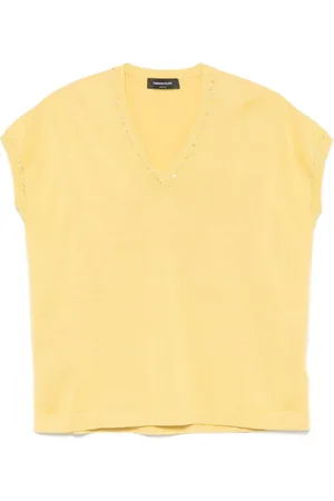 Fabiana Filippi Femme, Pulls, Jaune, Taille: 36 FR Gilet Jaune à Paillettes et Col en V