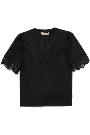 Twin-Set Femme, Blouses et Chemises, Noir, Taille: 44 FR Ensemble Chemise Noire Élégant