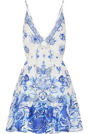 Camilla Femme, Robes, Bleu, Taille: 36 FR Robe mini bleue et blanche à bretelles