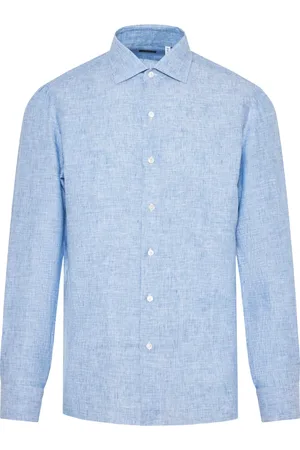 Finamore Homme, Chemises, Bleu, Taille: XL Chemise en Lin Italienne