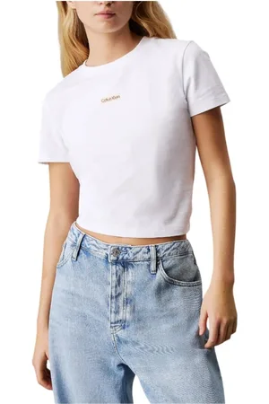Calvin Klein Femme, Tops, Blanc, Taille: 36 FR Minimalist Baby T-shirt