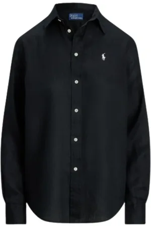 Ralph Lauren Femme, Blouses et Chemises, Noir, Taille: 42 FR Chemise en Lin Coupe Classique