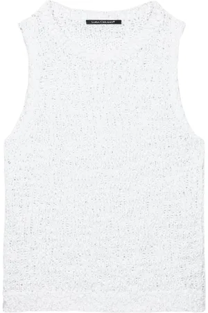 Luisa Cerano Femme, Pulls, Blanc, Taille: 40 FR Haut en Bouclé Sans Manches Coton