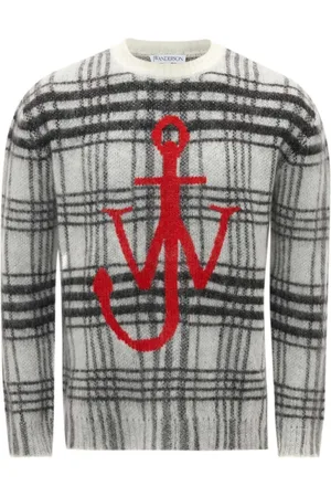 J.W.Anderson Homme, Pulls, Multicolore, Taille: M Pull Ras du Cou à Carreaux Tartan Blanc
