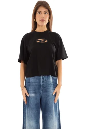 Diesel Femme, Tops, Noir, Taille: 38 FR Oval D Cutout Cropped Tee